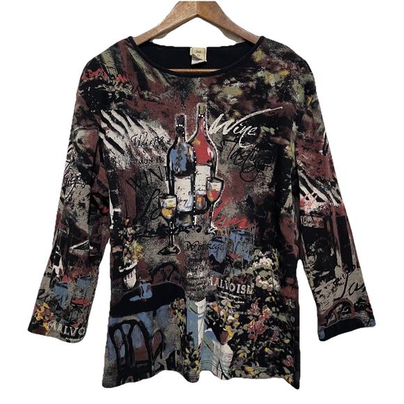 Jess & Jane Wine Dine Top Size 1X Sparkle Art To Wear Artsy Abstract - Picture 1 of 4